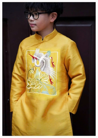 Áo Dài Bé Trai Tafta Thêu Chim