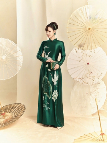 Áo Dài Bà Sui Lụa Cao Cấp Họa Tiết Sen Hạc Sang Trọng
