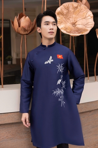 Áo Dài Nam Họa Tiết Hạc Sang Trọng