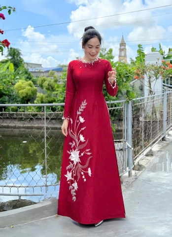 Áo Dài Bà Sui Lụa Cao Cấp Đính Hoa Trẻ Trung