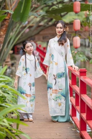 Áo Dài Mẹ Bé Lụa 3D Trẻ Trung