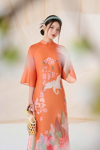Áo Dài Cách Tân Voan Tơ In 3D Xinh Xắn