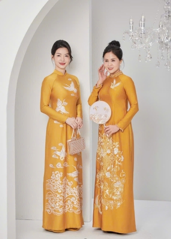 Áo Dài Bà Sui Lụa Cao Cấp Họa Tiết Hạc Sang Trọng