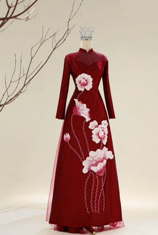 Áo Dài Bà Sui Lụa Cao Cấp Họa Tiết Hoa Sen Sang Trọng