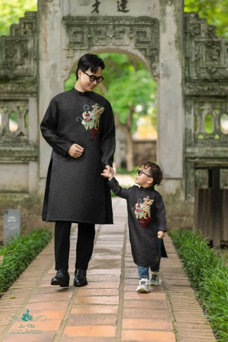 Áo Dài Ba Và Bé Trai Thêu Rồng
