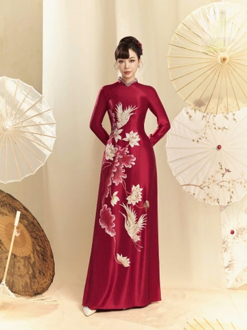 Áo Dài Bà Sui Lụa Cao Cấp Họa Tiết Sen Hạc Sang Trọng