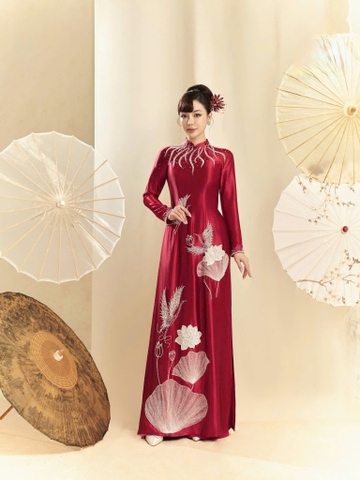 Áo Dài Bà Sui Lụa Cao Cấp Họa Tiết Sen Hạc Sang Trọng