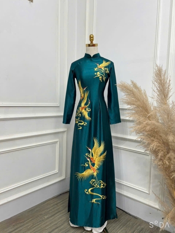 Áo Dài Bà Sui Lụa Cao Cấp Họa Tiết Hạc Sang Trọng