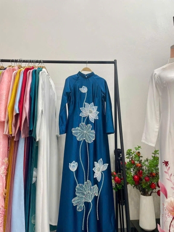 Áo Dài Bà Sui Lụa Cao Cấp Họa Tiết Hoa Sen Sang Trọng