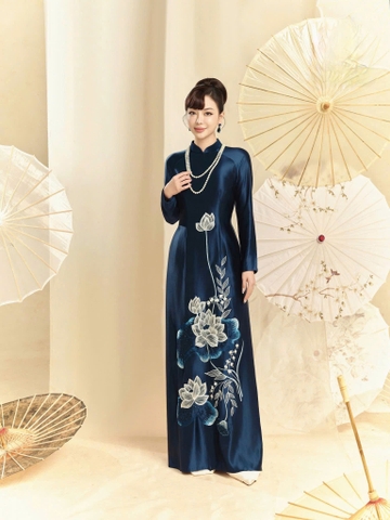 Áo Dài Bà Sui Lụa Cao Cấp Họa Tiết Sen Sang Trọng