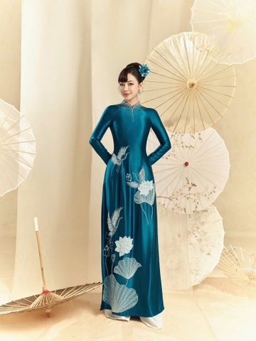 Áo Dài Bà Sui Lụa Cao Cấp Đính Họa Tiết Hạc Sang Trọng