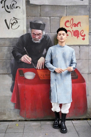 Áo Dài Nam Vải Tafta Vân Hoa