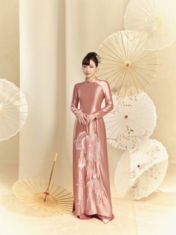 Áo Dài Bà Sui Lụa Cao Cấp Họa Tiết Sen Sang Trọng