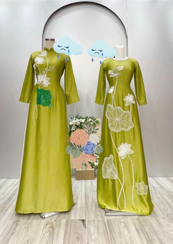 Áo Dài Bà Sui Lụa Cao Cấp Đính Họa Tiết Sen Trẻ Trung Hiện Đại