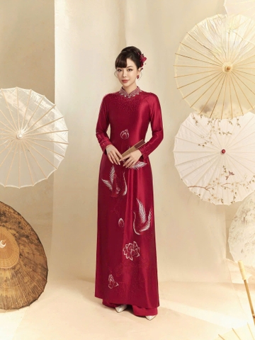 Áo Dài Bà Sui Lụa Cao Cấp Họa Tiết Hạc Sang Trọng