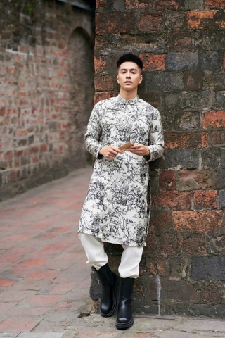 Áo Dài Nam Vải Tafta Vân Hoa