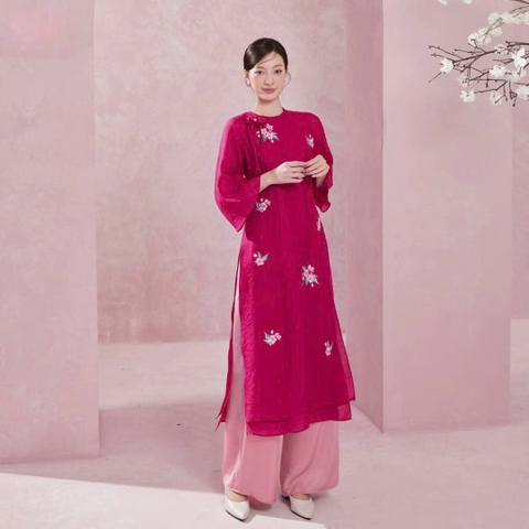 Áo Dài Cách Tân Thêu Hoa Nhí Xinh Xắn