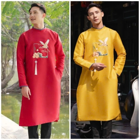 Áo Dài Nam Họa Tiết Chim Hạc Sang Trọng