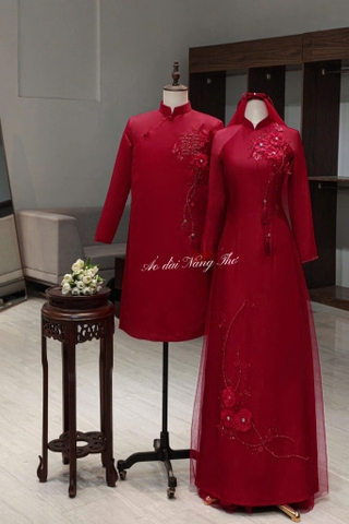 Áo Dài Cưới Chữ Hỷ Phối Hoa Sang Trọng