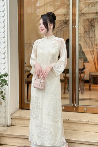 Áo Dài Gấm Vân Hoa 3D Xinh Xắn