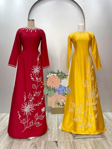 Áo Dài Bà Sui Lụa Cao Cấp Đính Kết Trẻ Trung Hiện Đại