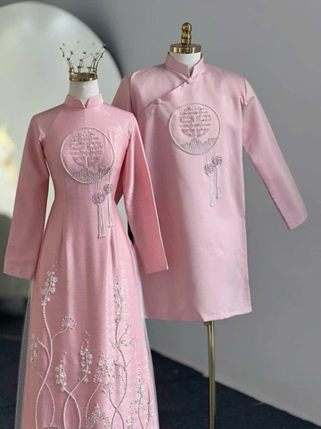 Áo Dài Cưới Cặp Đôi Họa Tiết Chữ Hỷ Đính Đá Sang Trọng