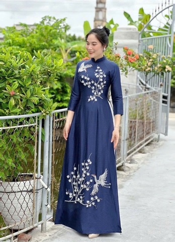 Áo Dài Bà Sui Lụa Cao Cấp Đính Họa Tiết Hạc Sang Trọng