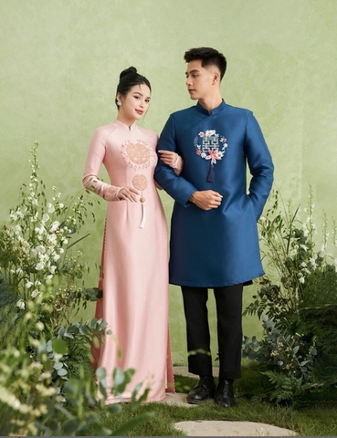 Áo Dài Cưới Cặp Đôi Họa Tiết Song Hỷ Cách Điệu Độc Đáo