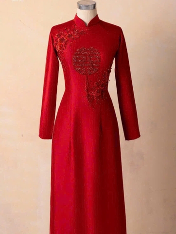 Áo Dài Cô Dâu Họa Tiết Hỷ Thêu Hoa Sang Trọng