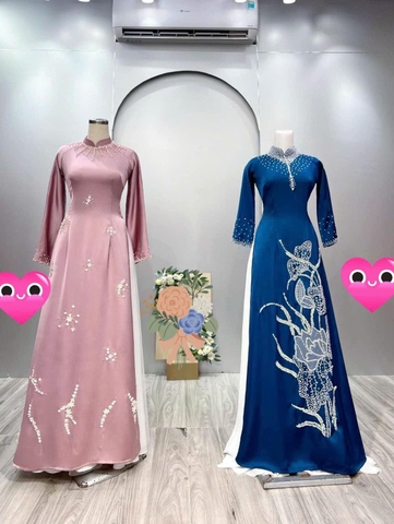 Áo Dài Bà Sui Lụa Cao Cấp Đính Kết Trẻ Trung Hiện Đại