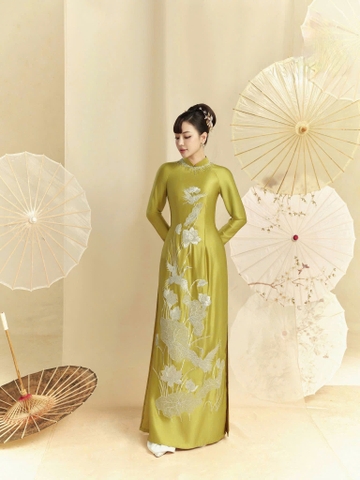 Áo Dài Bà Sui Lụa Cao Cấp Họa Tiết Hạc Phối Hoa Sang Trọng