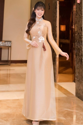 Áo Dài Truyền Thống Tafta Thêu Hoa Sen