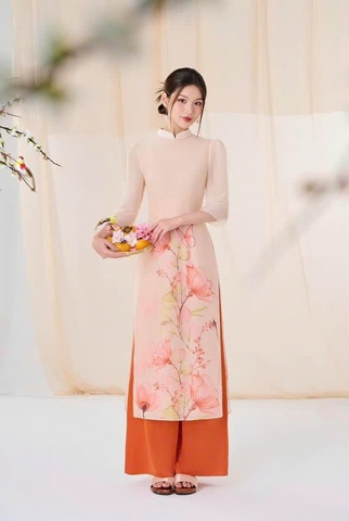 Áo Dài Cách Tân Voan Tơ In 3D Xinh Xắn