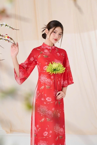 Áo Dài Cách Tân Voan Tơ Tay Loe Nữ Tính